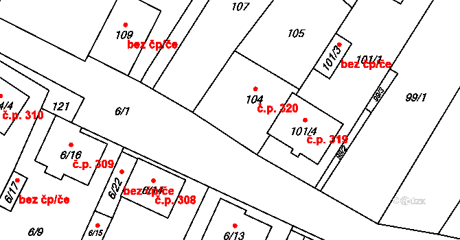 Šanov 320 na parcele st. 104 v KÚ Šanov nad Jevišovkou, Katastrální mapa