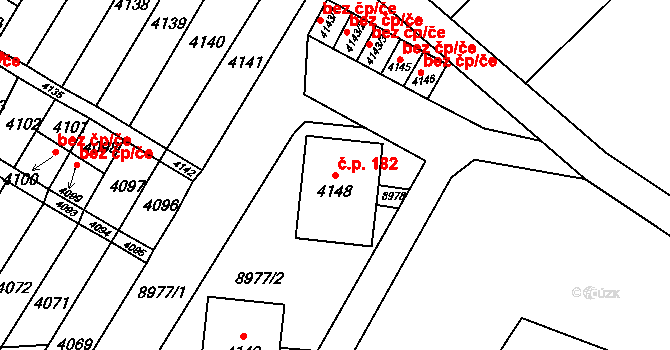 Vrbovec 182 na parcele st. 4148 v KÚ Vrbovec, Katastrální mapa