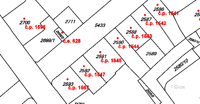 Znojmo 1545 na parcele st. 2591 v KÚ Znojmo-město, Katastrální mapa