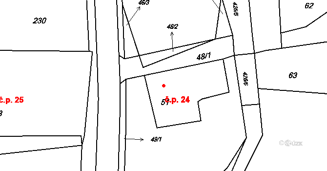 Kunčice 24, Bělotín na parcele st. 51 v KÚ Kunčice, Katastrální mapa
