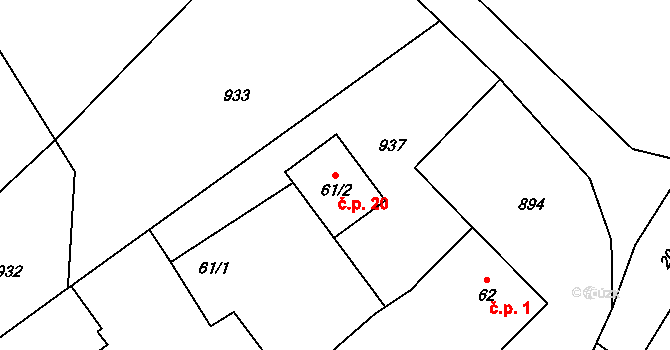 Čížov 20, Chabeřice na parcele st. 61/2 v KÚ Chabeřice, Katastrální mapa