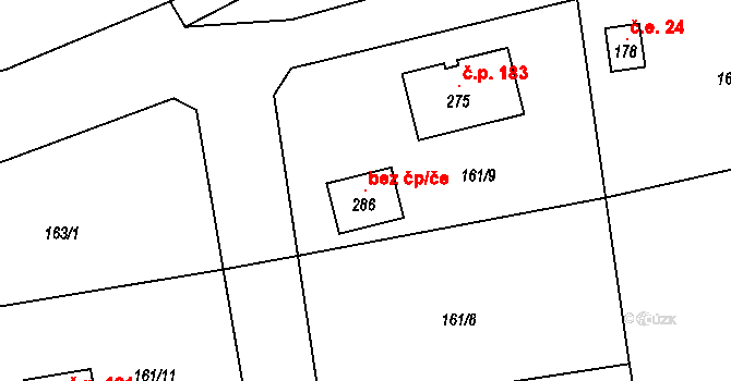Rokycany 115933271 na parcele st. 286 v KÚ Borek u Rokycan, Katastrální mapa