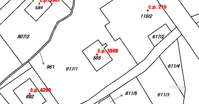 Kokonín 3908, Jablonec nad Nisou na parcele st. 585 v KÚ Kokonín, Katastrální mapa