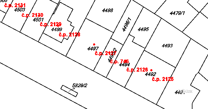 Jihlava 746 na parcele st. 4496/2 v KÚ Jihlava, Katastrální mapa