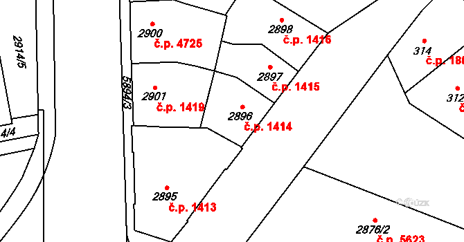 Jihlava 1414 na parcele st. 2896 v KÚ Jihlava, Katastrální mapa