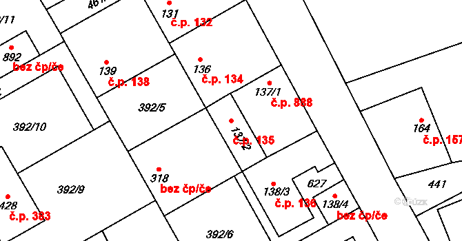 Horoměřice 135 na parcele st. 137/2 v KÚ Horoměřice, Katastrální mapa