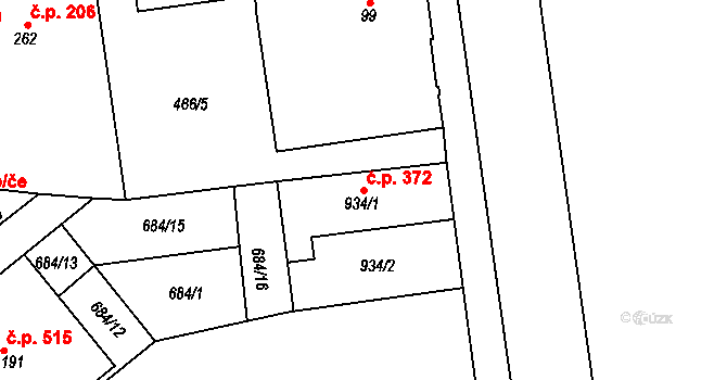 Františkovy Lázně 372 na parcele st. 934/1 v KÚ Františkovy Lázně, Katastrální mapa