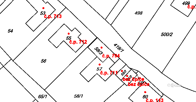 Nový Bor 794 na parcele st. 58/3 v KÚ Nový Bor, Katastrální mapa