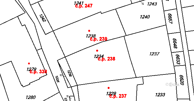 Lovčice 238 na parcele st. 1234 v KÚ Lovčice u Kyjova, Katastrální mapa