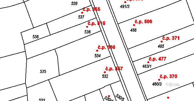 Velká nad Veličkou 356 na parcele st. 534 v KÚ Velká nad Veličkou, Katastrální mapa