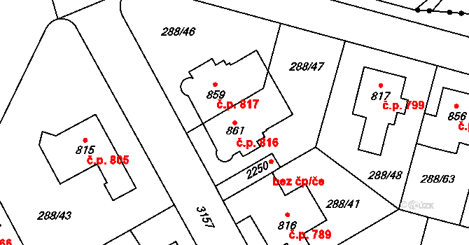Kyjov 816 na parcele st. 861 v KÚ Kyjov, Katastrální mapa