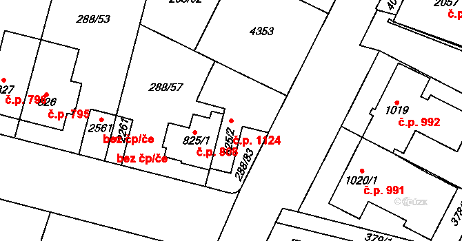 Kyjov 1124 na parcele st. 825/2 v KÚ Kyjov, Katastrální mapa