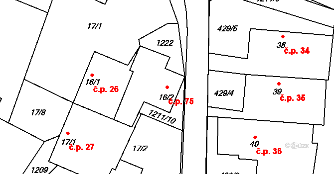 Kaliště 75 na parcele st. 16/2 v KÚ Kaliště u Horních Dubenek, Katastrální mapa