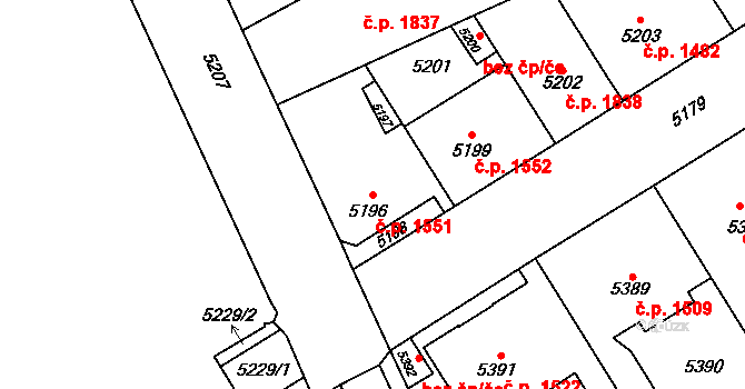 Kladno 1551 na parcele st. 5196 v KÚ Kladno, Katastrální mapa