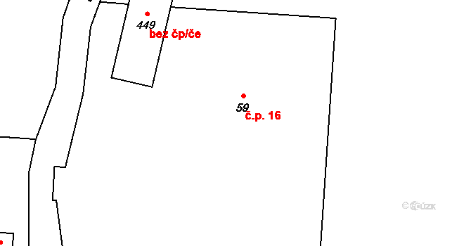 Prostřední Bludovice 16, Horní Bludovice na parcele st. 59 v KÚ Prostřední Bludovice, Katastrální mapa