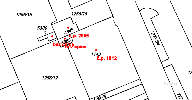 Šumperk 1012 na parcele st. 1143 v KÚ Šumperk, Katastrální mapa