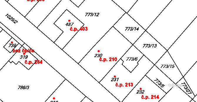 Cerhenice 210 na parcele st. 230 v KÚ Cerhenice, Katastrální mapa