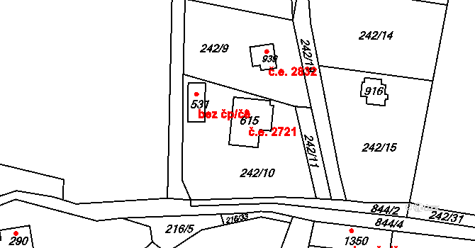 Těptín 2721, Kamenice na parcele st. 615 v KÚ Těptín, Katastrální mapa