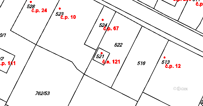Nový Vestec 121 na parcele st. 521 v KÚ Nový Vestec, Katastrální mapa