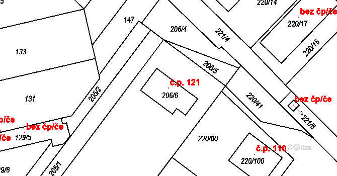 Břuchotín 121, Křelov-Břuchotín na parcele st. 206/6 v KÚ Břuchotín, Katastrální mapa