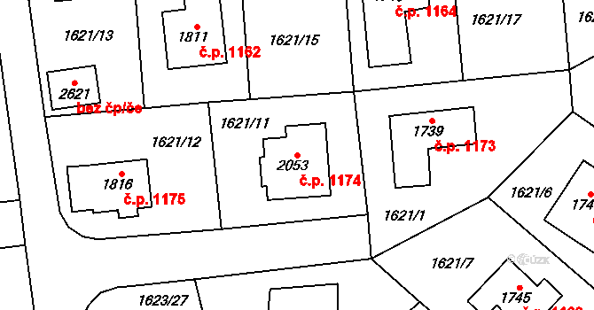 Lomnice nad Popelkou 1174 na parcele st. 2053 v KÚ Lomnice nad Popelkou, Katastrální mapa