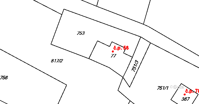 Dlouhý 56, Záhoří na parcele st. 77 v KÚ Smrčí u Semil, Katastrální mapa
