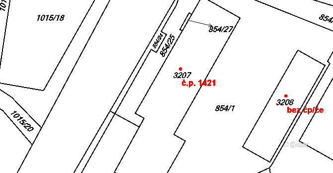Blansko 1421 na parcele st. 3207 v KÚ Blansko, Katastrální mapa