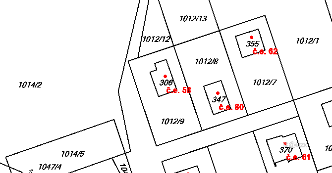 Myslík 58, Palkovice na parcele st. 306 v KÚ Myslík, Katastrální mapa