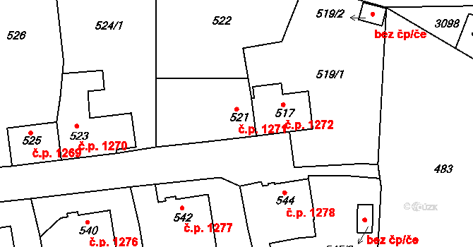 Tachov 1271 na parcele st. 521 v KÚ Tachov, Katastrální mapa