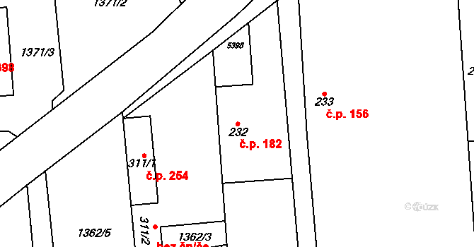 Podkozí 182, Chyňava na parcele st. 232 v KÚ Chyňava, Katastrální mapa