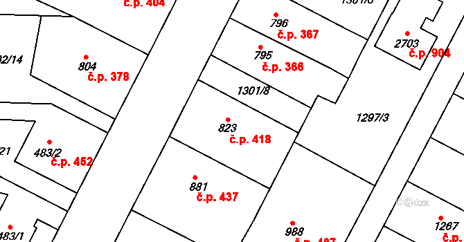 Chlumec nad Cidlinou IV 418, Chlumec nad Cidlinou na parcele st. 823 v KÚ Chlumec nad Cidlinou, Katastrální mapa