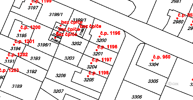 Děčín VI-Letná 1196, Děčín na parcele st. 3201 v KÚ Podmokly, Katastrální mapa