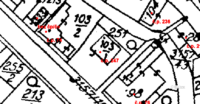 Medlov 247 na parcele st. 825 v KÚ Medlov u Uničova, Katastrální mapa