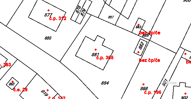 Velký Újezd 305 na parcele st. 881 v KÚ Velký Újezd, Katastrální mapa