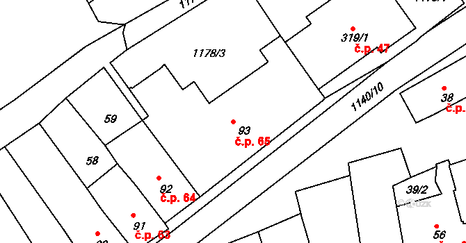 Rožmberk nad Vltavou 65 na parcele st. 93 v KÚ Rožmberk nad Vltavou, Katastrální mapa