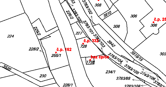 Cvikov II 332, Cvikov na parcele st. 728 v KÚ Cvikov, Katastrální mapa