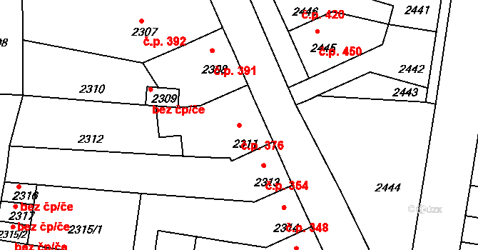 Mimoň I 376, Mimoň na parcele st. 2311 v KÚ Mimoň, Katastrální mapa