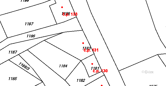 Mimoň IV 131, Mimoň na parcele st. 1183 v KÚ Mimoň, Katastrální mapa