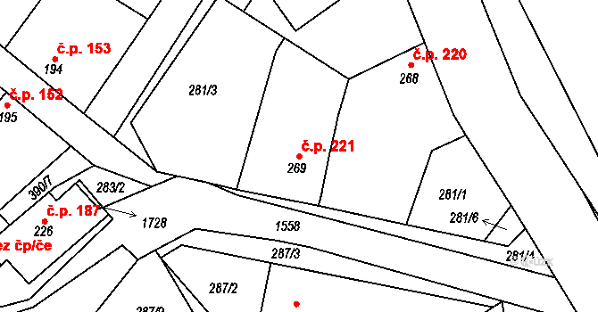 Brozany nad Ohří 221 na parcele st. 269 v KÚ Brozany nad Ohří, Katastrální mapa