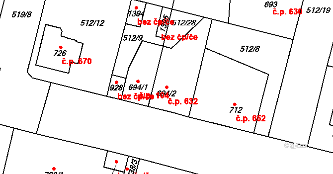 Libochovice 632 na parcele st. 694/2 v KÚ Libochovice, Katastrální mapa
