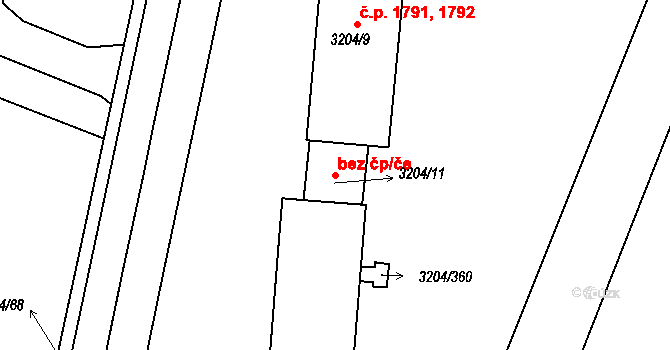 Roudnice nad Labem 1793 na parcele st. 3204/11 v KÚ Roudnice nad Labem, Katastrální mapa