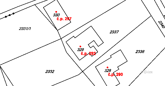 Roztoky u Jilemnice 292 na parcele st. 329 v KÚ Roztoky u Jilemnice, Katastrální mapa