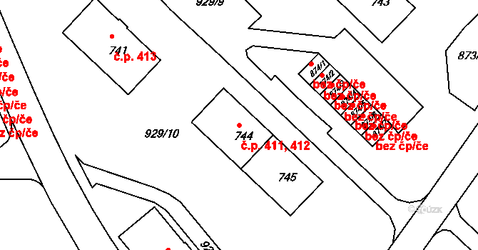 Prachatice II 411,412, Prachatice na parcele st. 744 v KÚ Prachatice, Katastrální mapa