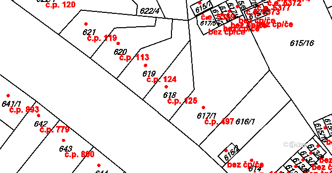 Klíše 125, Ústí nad Labem na parcele st. 618 v KÚ Klíše, Katastrální mapa