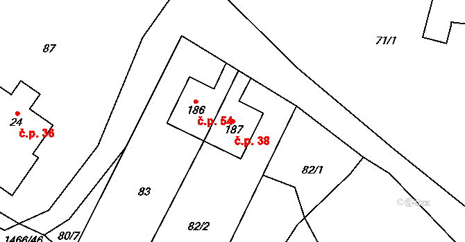 Nová Ves 38, Kunčina na parcele st. 187 v KÚ Nová Ves u Moravské Třebové, Katastrální mapa
