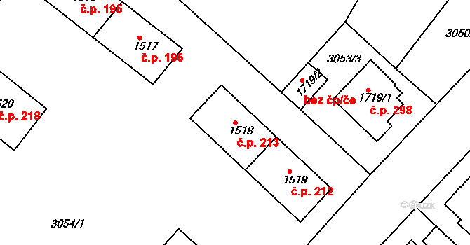 Žichlínské Předměstí 213, Lanškroun na parcele st. 1518 v KÚ Lanškroun, Katastrální mapa