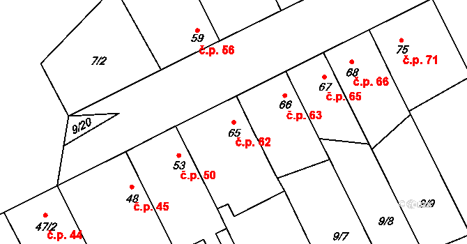 Polabec 62, Poděbrady na parcele st. 65 v KÚ Polabec, Katastrální mapa