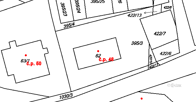 Sousedovice 48 na parcele st. 62 v KÚ Sousedovice, Katastrální mapa