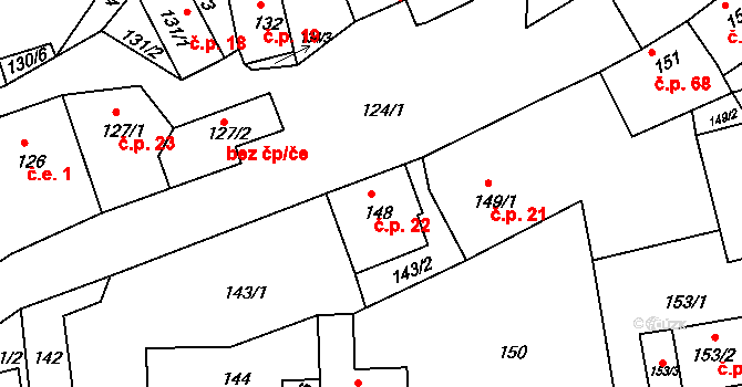 Vintířov 22, Radonice na parcele st. 148 v KÚ Vintířov u Radonic, Katastrální mapa