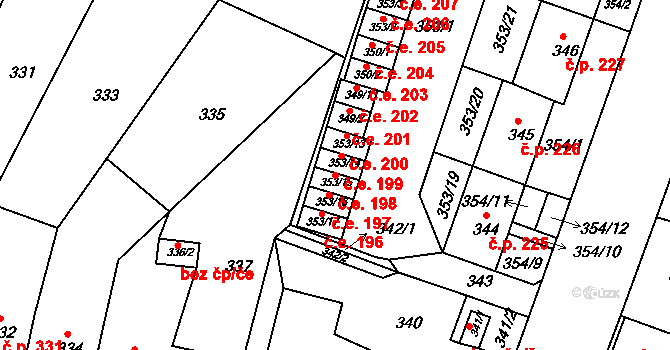 Miřetice u Klášterce nad Ohří 198, Klášterec nad Ohří na parcele st. 353/15 v KÚ Miřetice u Klášterce nad Ohří, Katastrální mapa